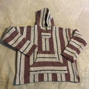 Vintage Baja Joe Mens Pullover Hoodie Baja Shirt‎ Blanket Stripes Size S Poncho